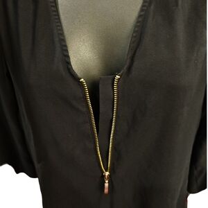 Express Women's Black Dress Shirt with Gold Zipper | Size XS